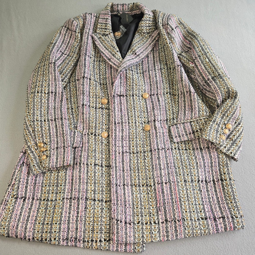 Merritt Babe Tweed Coat Women 2XL Pink Multi Double Breasted Gold Button New